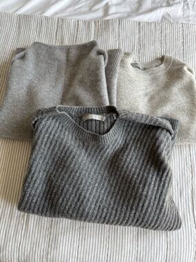 3 Vince Crewneck Sweater Trio in Gray and Light Gray